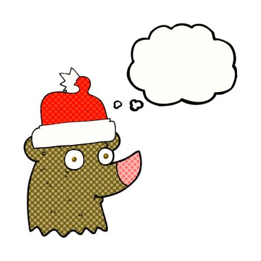 Noel şapka düşünce kabarcık karikatür ayı