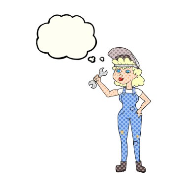 somun anahtarı ile kabarcık karikatür kadın sanıyordum