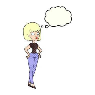 düşünce kabarcık karikatür kadınla kalçalarına eller