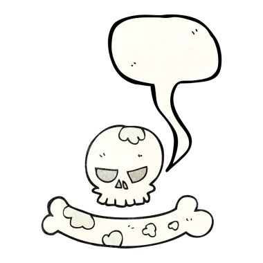 konuşma balonu dokulu karikatür kafatası ve kemik sembolü