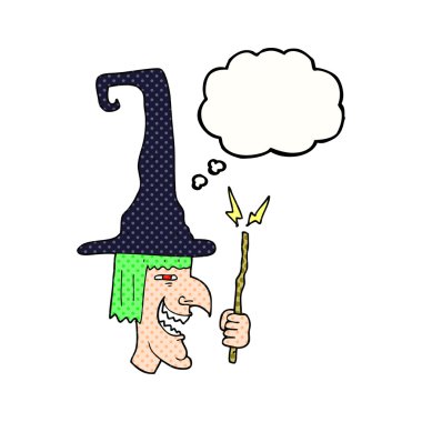 düşünce kabarcık karikatür cadı gülüyor
