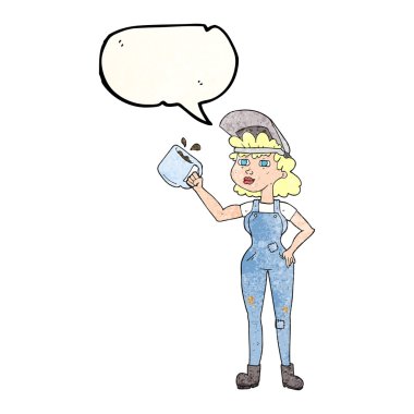 konuşma balonu dokulu karikatür kadında kaba pamuklu tulum