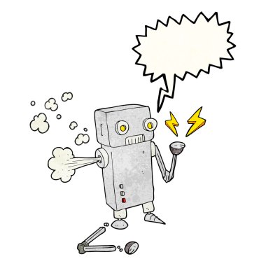 konuşma balonu dokulu karikatür kırık robot