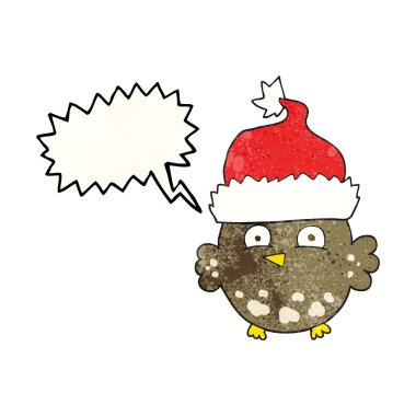 konuşma balonu dokulu karikatür baykuş Noel şapka