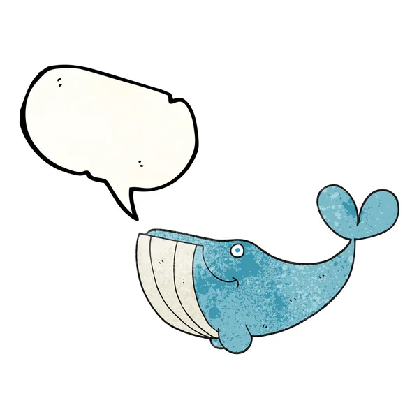 Speech bubble textured cartoon happy whale — Stock Vector