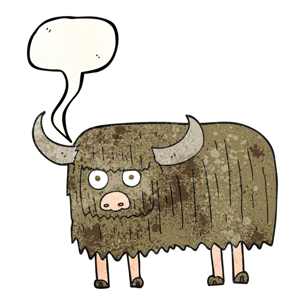 Voz burbuja textura dibujos animados peludo vaca — Vector de stock