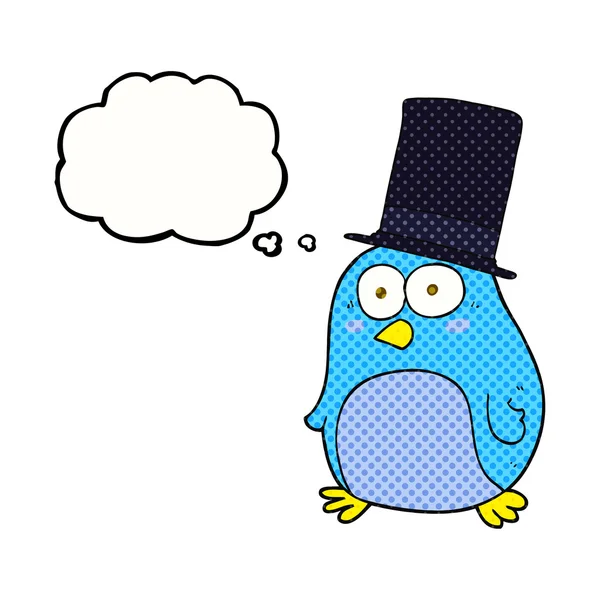 Silindir şapka giyen düşünce kabarcık karikatür kuş