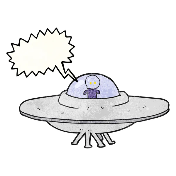 Disco volante alieno del fumetto strutturato della bolla di discorso — Vettoriale Stock
