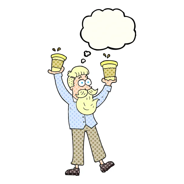 kahve bardakları kabarcık karikatür adamla düşündüm — Stok Vektör