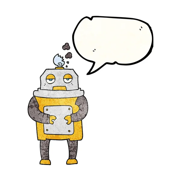Speech bubble textured cartoon broken robot — Stock Vector