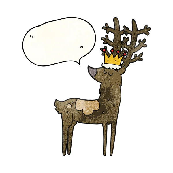 Speech bubble textured cartoon stag king — Stock Vector