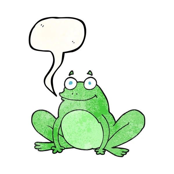 Speech bubble textured cartoon happy frog — Stock Vector