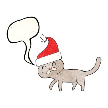 konuşma balonu dokulu karikatür kedi Noel şapka