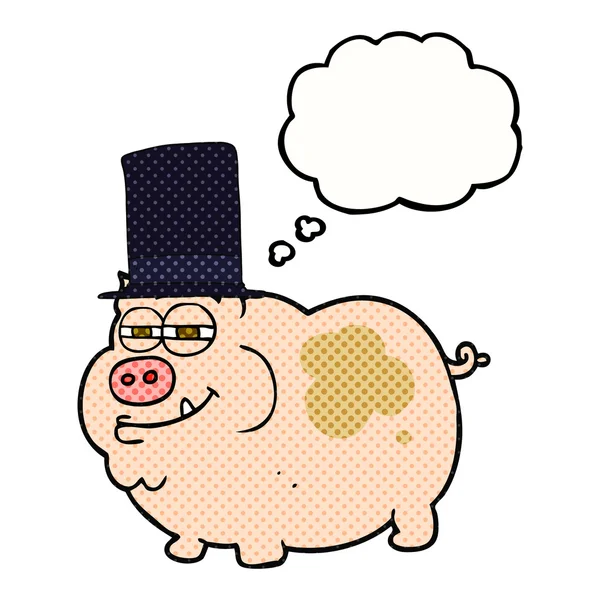 Pensamento bolha cartoon rico porco — Vetor de Stock