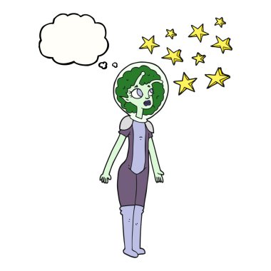 düşünce kabarcık karikatür yabancı alan kız