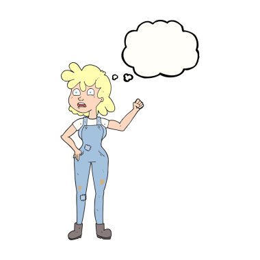 yumruk sallayarak düşünce kabarcık karikatür kadın