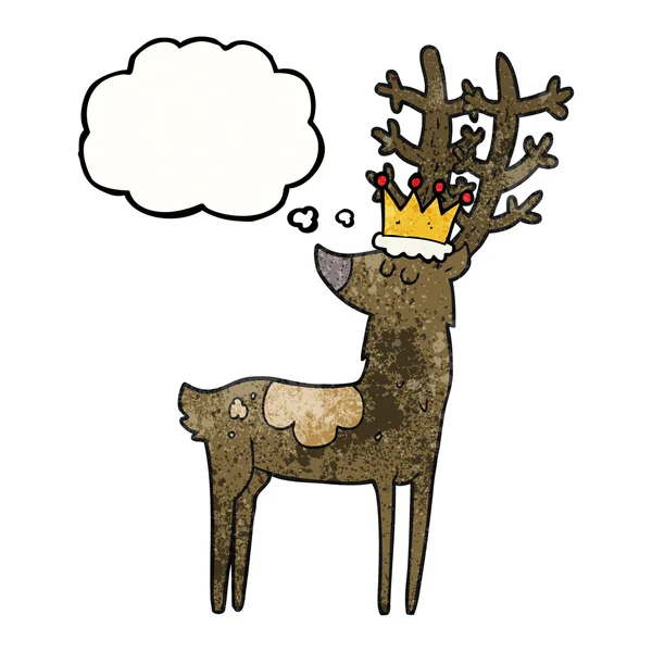 Thought bubble textured cartoon stag king — Stock Vector