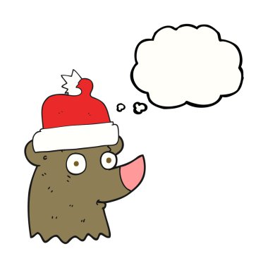 Noel şapka düşünce kabarcık karikatür ayı