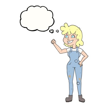 düşünce kabarcık karikatür yumruğunu kenetlenmesi kadın tespit