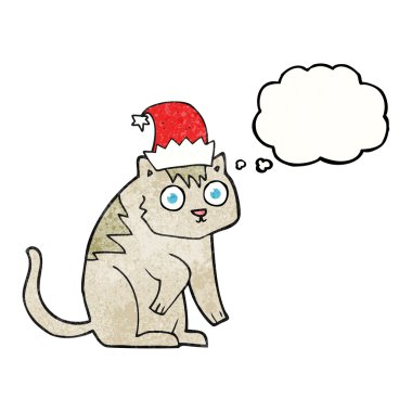 kabarcık dokulu karikatür kedi Noel şapka takıyor sanıyordum