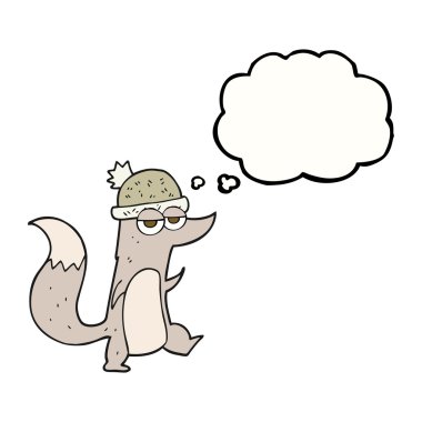 kabarcık karikatür küçük kurt giyen şapka düşünce