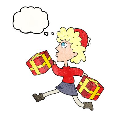 kadın ile çalışan dokulu çizgi film sunar düşünce balonu