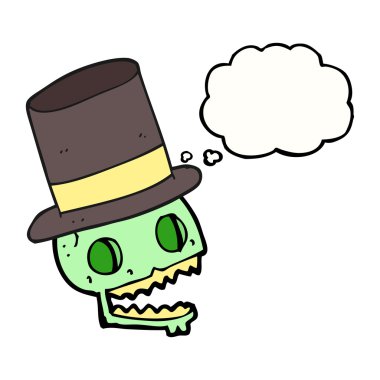 düşünce kabarcık karikatür kafatası silindir şapka gülüyor