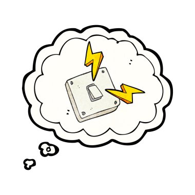düşünce balonu dokulu karikatür elektrik ışık anahtarı kıvılcım