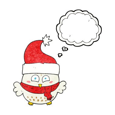 Noel şapka düşünce balonu dokulu karikatür baykuş