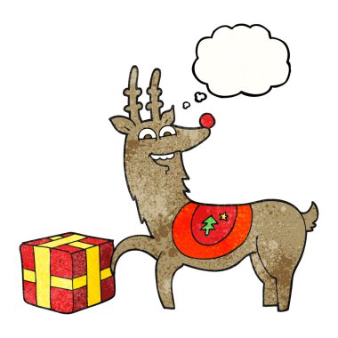 dokulu kabarcık düşündüm Noel reindeer hediye ile çizgi film