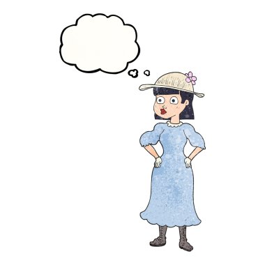 kabarcık dokulu karikatür kadın mantıklı elbisenin içinde düşündüm