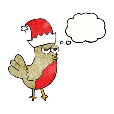 kabarcık dokulu çizgi film robin Noel şapka içinde düşündüm