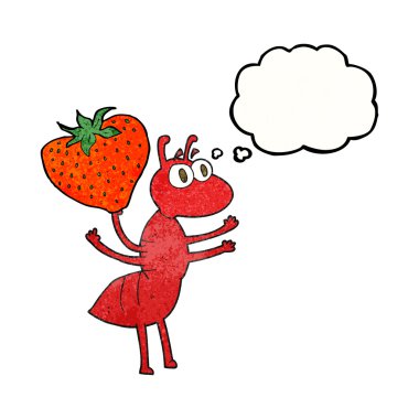 düşünce balonu dokulu karikatür karınca yiyecek taşıyan