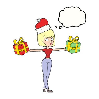 düşünce kabarcık karikatür kadınla xmas hediye