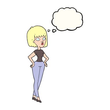 düşünce kabarcık karikatür kadınla kalçalarına eller