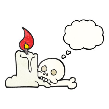 düşünce balonu dokulu çizgi film ürkütücü kafatası ve mum
