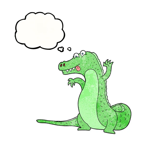 Gedachte zeepbel getextureerde cartoon krokodil — Stockvector