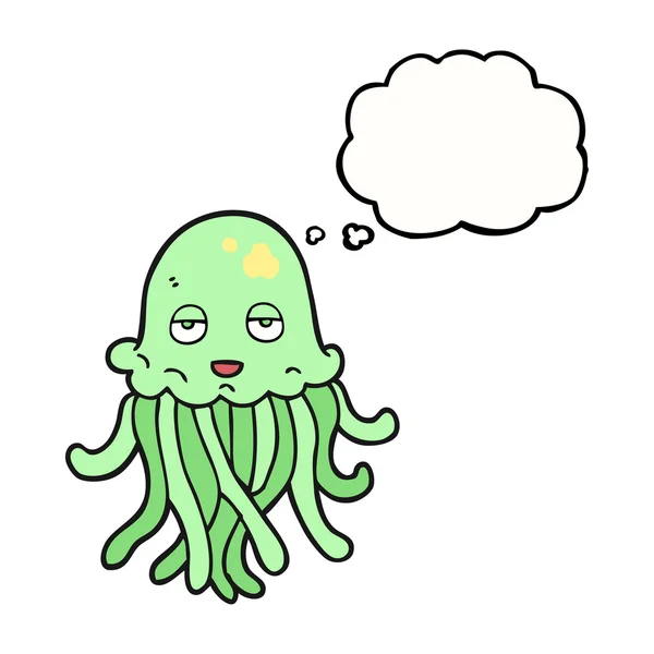 Pulpo de dibujos animados burbuja pensamiento — Vector de stock