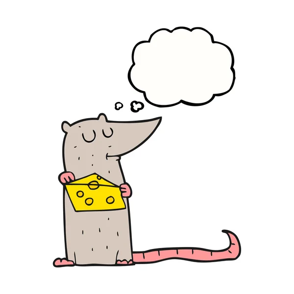Ratón de dibujos animados burbuja pensamiento con queso — Vector de stock