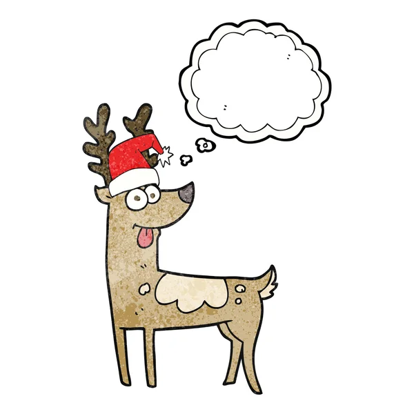 Thought bubble textured cartoon crazy reindeer — Stock Vector