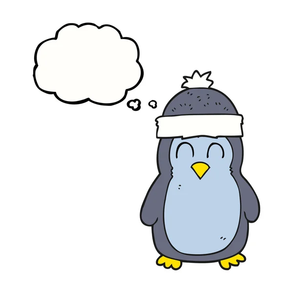 Düşünce kabarcık karikatür penguen — Stok Vektör