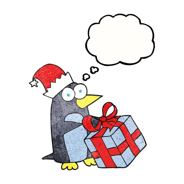 Pensée bulle texturé dessin animé pingouin de Noël — Image vectorielle