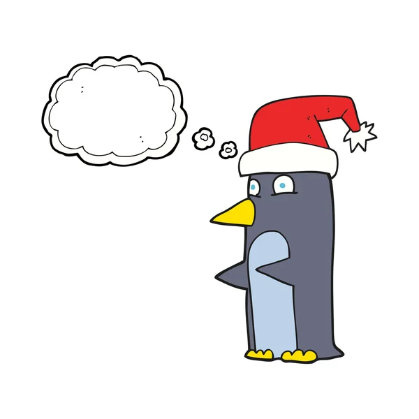 Düşünce balonu Noel penguen karikatür — Stok Vektör