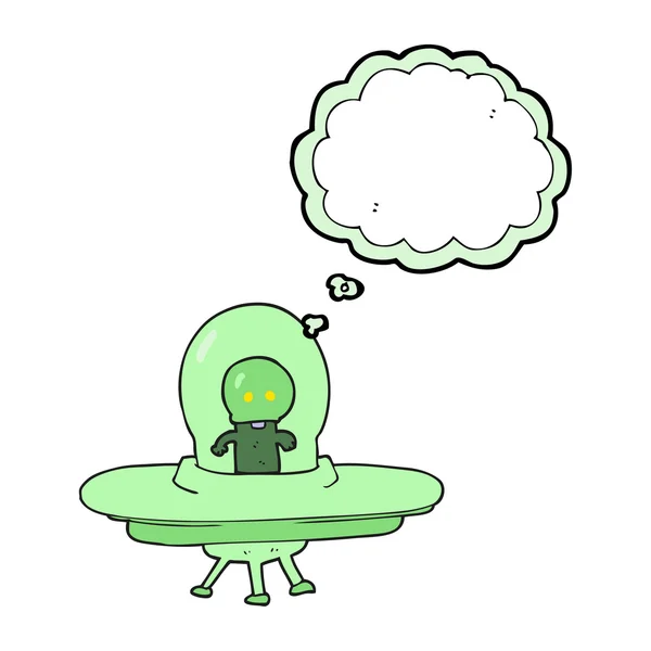 Мыльный пузырь мультфильма инопланетянина в летающей тарелке — стоковый вектор