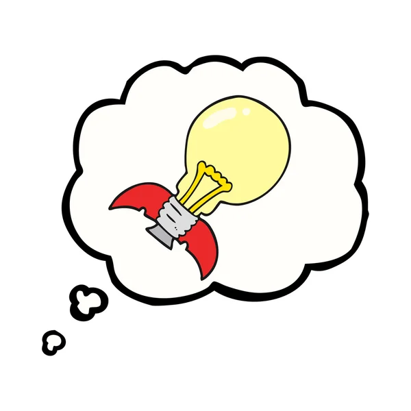 Pensamento bolha banda desenhada lâmpada foguete navio — Vetor de Stock