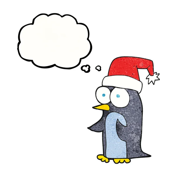 Gedankenblase texturierte Karikatur Weihnachten Pinguin — Stockvektor