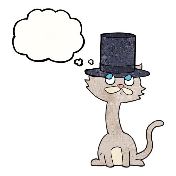 Thought bubble textured cartoon cat in top hat — Stock Vector