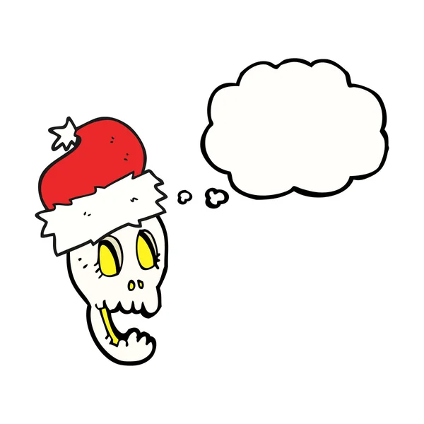 Pensamiento burbuja de dibujos animados sombrero de Navidad en el cráneo — Vector de stock