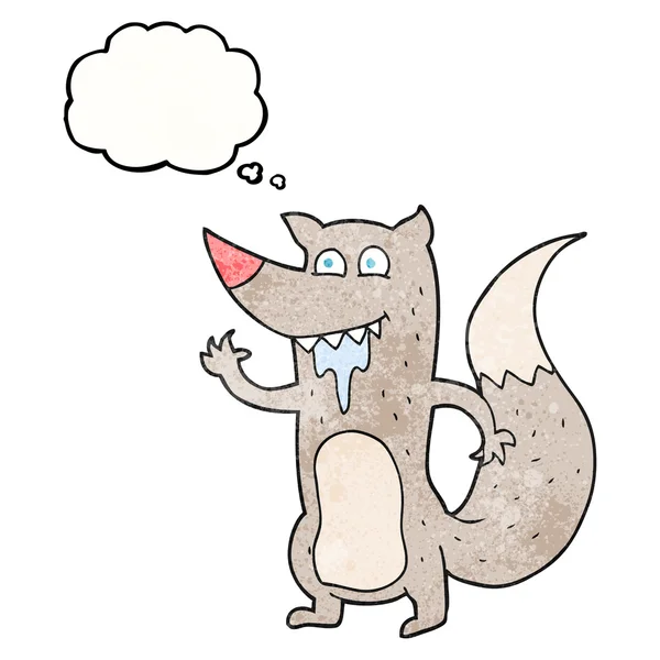 Bolha pensamento texturizado desenho animado lobo faminto — Vetor de Stock