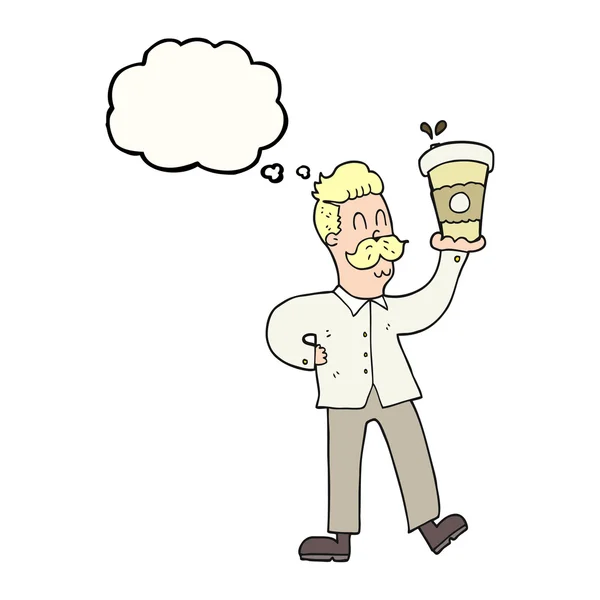 Kahve bardakları kabarcık karikatür adamla düşündüm Vektörel çizim